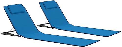 BULANED Klappbare Strandmatte 2 STK. Stahl und Stoff Blau, Klappliege, Klappliegestuhl, Strand Matte, Rückenlehne, Freibad Liege, Liegematte, Strand Matratze