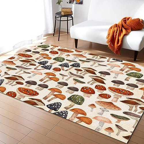 TEMLAN Bunter Pilz Teppiche Gegend, Austernpilz Kreativ Kurzflor Teppiche für Wohnzimmer, Schlafzimmer, Kinderzimmer, Büro, etc 40 x 60cm