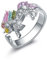 Clataly Regenbogen Einhorn Ring mit Strass Einstellbare Öffnung Cartoon Einhorn Mädchen Ring (Silber)