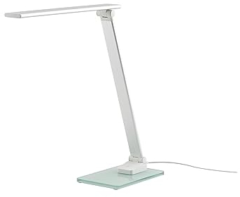 KHG LED-Schreib-Tischleuchte aus Metall, 3-Stufen-dimmbar mit Touchschalte, Farbtemperatur CCT (Warmweiß) 3.000 K, 1-flammig, 220 lm Lichtleistung, für Arbeitszimmer und Büro, Farbe:Weiß