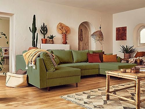 Lisa Design Rune – Wohnlandschaft Links – 7-Sitzer – aus Cord Grün