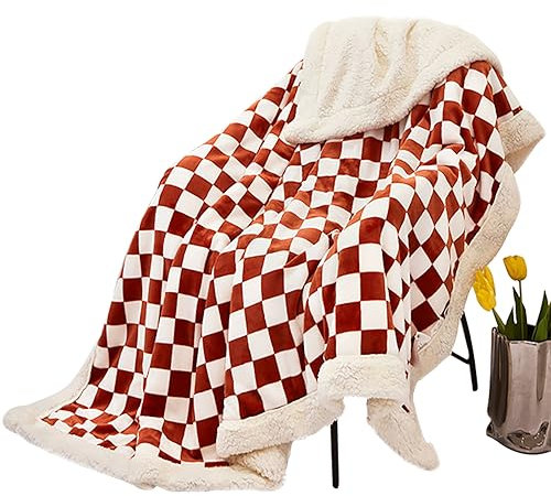 Couvertures À Carreaux Élégantes À Motif Géométrique pour L'automne Et l'hiver|Couverture Chaude Douce Et Confortable|Plaid De Sieste Décontractée pour Canapé-lit,Rouge,200x230cm (78,7x90,5 Pouces)