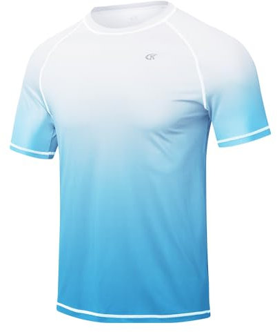 Huayuzh Herren Rashguard T-Shirt Schwimm Shirt Schnelltrocknend Leicht Atmungsaktiv Surfen Angeln Wandern Shortsleeve Top Verlaufsfarbe Himmelblau L