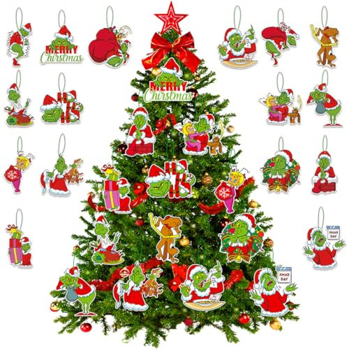 Christmas Grinchs Baum hängende Ornamente Dekoration Set mit 32 Grinchs Baumschmuck, für drinnen und draußen (32 Stück)