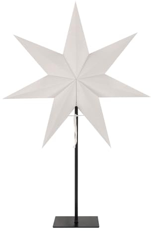 LED Universum - Papier Weihnachtsstern Tischleuchte Standstern weiß, schwarzer Metallfuß, Dekostern mit Kabelschalter, E14 Fassung, 75cm Höhe, 55cm Breite