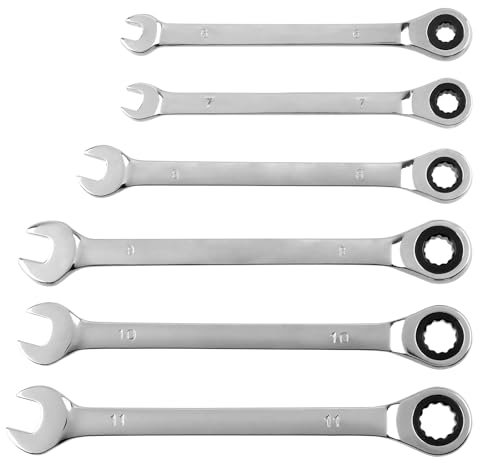 NAMYEUT Juego de 6 llaves de carraca, 6-11 mm, llaves combinadas, llave combinada, rango de giro de 5°, 72 dientes para trabajos de mantenimiento