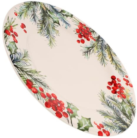 HEMOTON Weihnachtliche Keramik Servierplatte Rund Mit Unregelmäßiger Kante Und Hammerstruktur Großes Dessert Speiseteller Langlebig Tragbar Für Restaurant Gastronomie Und Festtagstisch