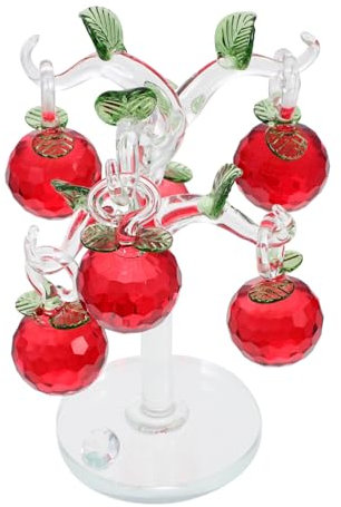 TOPPERFUN Kristallapfelbaum Figur mit Rotem Apfel Stabile Flache Unterseite Kreative Wohnzimmertischdekoration aus Kristall für Zuhause und Büro