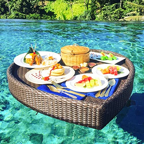 Floating Tray, Floating Table For Pool, Floating Drinks Holder, Pool Drink Holder, Pool Cup Holders, Rattan Hot Tub Drinks Holder, Floating Bar For Pool Round-2-60X60X20Cm (Heart 3)