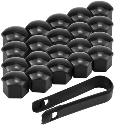 Cozlly Radschraubenkappen 17mm,Radschrauben Radmuttern, Radmutternkappen Schwarz,Universal Kunstsoff Kappen Abdeckungen,Radbolzen Kappen mit Entfernung Werkzeug für Auto-Muttern-Nicht Geeignet für Q7