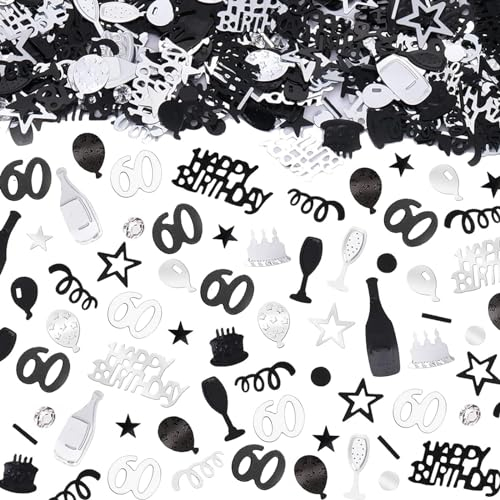 Konfetti 60. Geburtstag Deko - 1500 Stück Streudeko für Mann und Frau, Happy Birthday Tischdeko, Confetti für Geburtstagsdeko Tisch