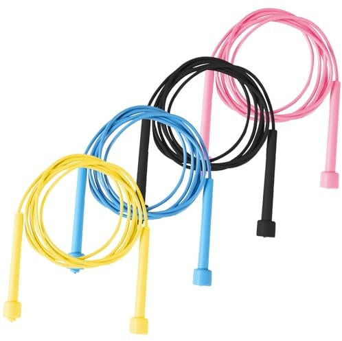 SEMINISMAR Jump Ropes, Kids Adjustable Length PVC Jump Rope, Yellow/Blue/Pink/Black, 280cm, 4pcs