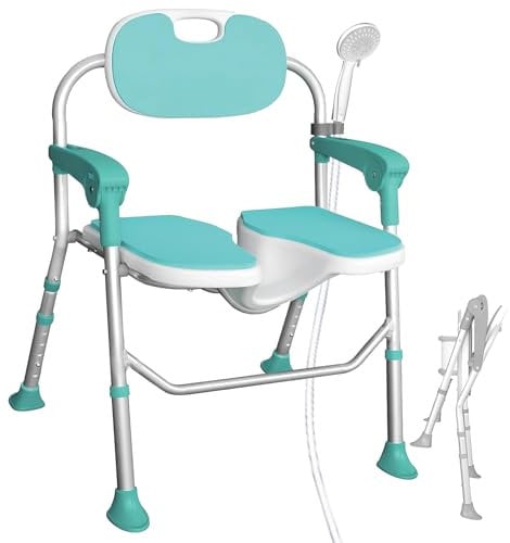 Silla de Ducha Plegable AITX con Reposabrazos y Respaldo, Antideslizante, con Altura Ajustable. Silla de baño con Diseño Cóncavo 3D, Adecuada para Ancianos y Discapacitados