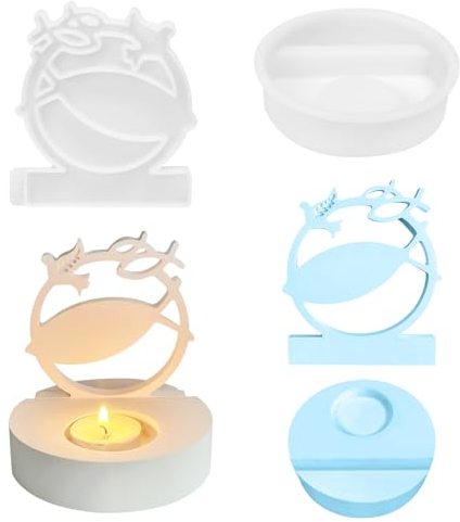 MONCAP Bougeoir en silicone en forme de poisson - Moule en résine époxy - Pour bougeoir, communion, confirmation, baptême, cadeau