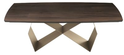 MONDO VIRO Reina Ausziehbarer Esstisch mit Metallfuß und Tischplatte aus Eiche 200/300 x 100 cm 75h (Perle beige / thermische Eiche)