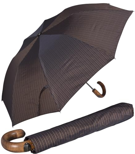 Doppler Manufaktur Rancher Herrenschirm Automatik Holzgriff Natur Streifen - schwarz-Kupfer - mit Hülle