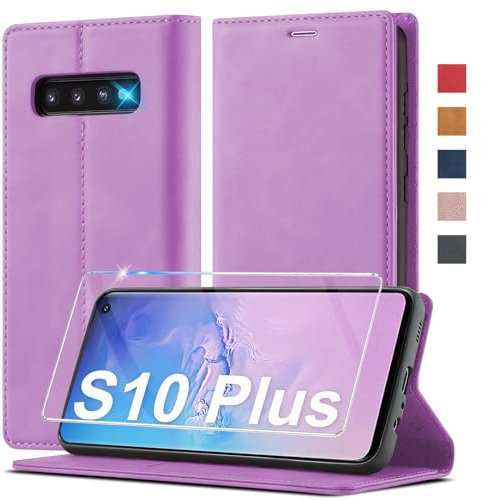 Handyhülle für Samsung Galaxy S10 Plus Hülle Leder [Mit Schutzfolie] für Samsung Galaxy S10 Plus Hülle Klappbar Leder Flip Wallet 360 Stoßfeste Case Schutzhülle Klapphülle für Samsung S10 Plus Holster
