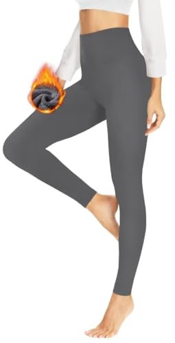 HLTPRO Thermo Leggings Damen Gefüttert Im Winter, High Waist Thermoleggings Warm Thermohose Blickdicht Strumpfhose Für Sport(Dunkelgrau,2XL)