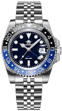 ADDIESDIVE DiverGMT Herrenuhr wasserdicht 200 m Ronda 515-24 H hell Edelstahl Herrenuhr Quarz, Ad2050blackblue, Armband