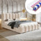 MOTIVENA Grand Bubble Bett 140x200, Polsterbett 140x200 Samt, mit Bettkasten, mit Stauraum, mit Lattenrost, mit Kopfteil, Matratze H2/H3, Beige Creme
