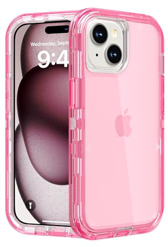 Follaroma for iPhone 15 Case, Anti-Drop, Heavy Duty Shockproof Protection Phone Cases, Durable 2-Layer Trasparent Protective Cover Compatible with iPhone 15, 6.1 inch,Crystal Pink