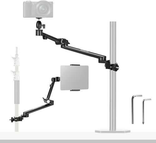 NEEWER Overhead Camera Desk Mount with Phone Tablet Holder for iPhone Samsung Kindle, Two Section Boom Arm Ball Head 30-35mm Adjustable Clamp for Live Streaming Vlogging Video, DS016