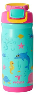 Reduce Hydrate Pro Kids 14oz Stainless Steel Insulated Water Bottle w/Straw – Spill Proof Tumbler for Kids – 30 Hour Cold Retention – Dishwasher Safe Leak-Proof Design - Ocean Friends