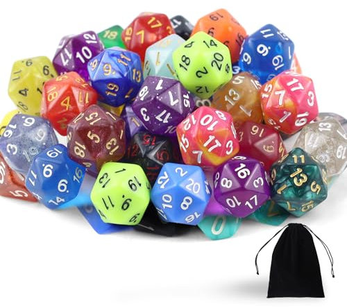 40 Stück Polyedrische Würfel Set,20 Seitige Polyedrische Würfel mit Schwarze Kordelzugbeutel,D20 Bunt Polyedrischer Spielwürfel für DND MPG MTG Dungeons und Dragons
