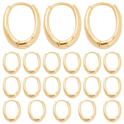 SUNNYCLUE 1 Box 20 Stück Echte 18 Karat Vergoldete Messing Creolen Ovale Ohrringhaken Runder Metallring Winzige Knorpelhaken Creolen Mit Riegelverschluss Für Die Schmuckherstellung DIY Bastelbedarf