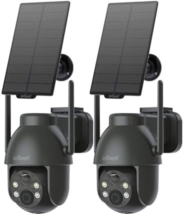 ieGeek 2K 3MP HD Überwachungskamera Aussen Solar, 360° PTZ Überwachungskamera Aussen Akku, 2.4GHz WLAN Kamera mit PIR Bewegungsmelder,Farb-Nachtsicht, 2-Wege-Audio, IP65 (Schwarze 2)