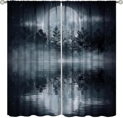 2-Teiliges Set Digital Bedruckte Verdunkelungsvorhänge Für Schlafzimmer, Wohnzimmer, Esszimmer, Kinder, Jugendzimmer, Fenster Vorhänge 183X214 cm (B + H) Waldlandschaft-815493956