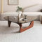 Table basse triangulaire moderne en verre avec base en bois massif pour salon Marron 82 x 114 x 40 cm