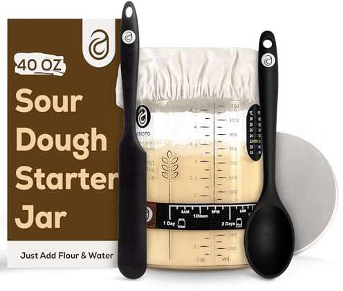 Sauerteig-Starter-Set mit 1,2 l Glasbehälter, extra Thermometerstreifen und atmungsaktive Abdeckungen im Sauerteig-Starterglas-Set enthalten, ein perfektes Sauerteig-Brot-Starter-Set für Anfänger bis