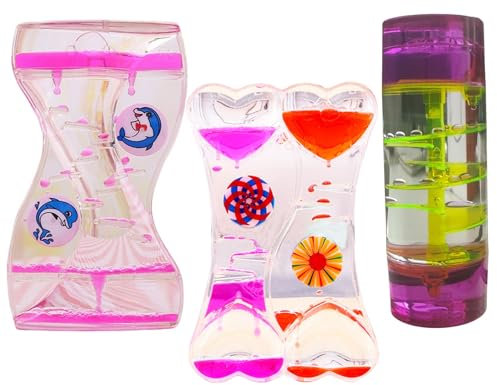 Sablier Deau Minuterie de Gouttes, Minuterie Liquide Jouets Sensoriels, Lampe à Lave Colorés, Motion Bubbler Fidget Jouet de Bureau Relaxants pour Enfants Adolescents Adultes (E-3pcs)