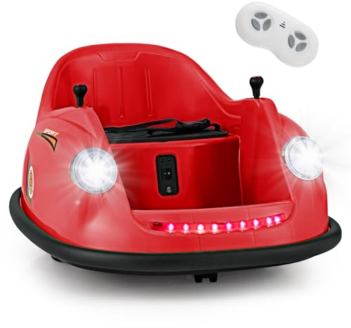 Maxmass 12V Kids Bumper Cars, 360 Degree Rotation Spin Children Waltzer Car with Remote Control, Dual Joysticks, Flashing Lights and Music, Kids Ride on Bumping Car for 2-5 Years Old (Red)