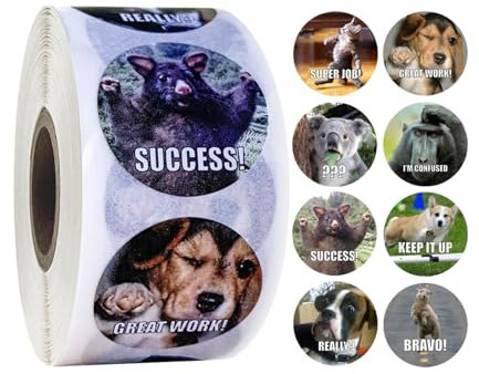 Motivationsaufkleber - 500pcs süße Tieraufkleber Roll für Kinder, trendige Bestätigungsaufkleber | Positive Aufkleber für Kinder, 1-Zoll-lustige Belohnungsaufkleber für Schüler, Lehrer, Klassenzimmerv
