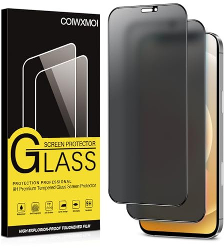 Coiwxmoi Protector de Pantalla Mate Privacidad para iPhone 12/12 pro,Cristal Templado Mate Anti Espía,9H Dureza Antiarañazos Antihuellas Sin Burbujas Privacy Vidrio Glass Protector Película,2 Piezas