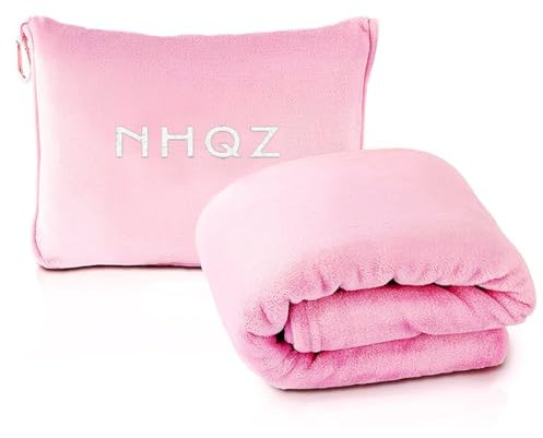 NHQZ Coperta da Viaggio,50x60in(152 x127cm) Coperta da Viaggio e Cuscino,Morbido e Caldo Coperta da Viaggio 2 in 1,Portatile Aereo Coperta da Viaggio per Viaggi D'affari e Ufficio (Rosa)