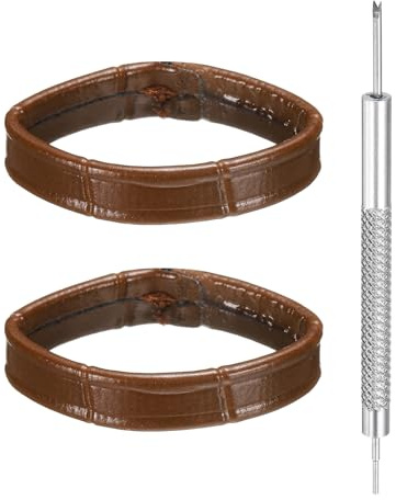 QUARKZMAN 2 Stück Ersatzschlaufe Uhrenarmband Leder 24mm Dunkelbraun braun | Passgenauer Riemenhalter Ring mit Doppelkopf Stiftwerkzeug für Armbanduhr Smartwatch Reparatur Wechsel