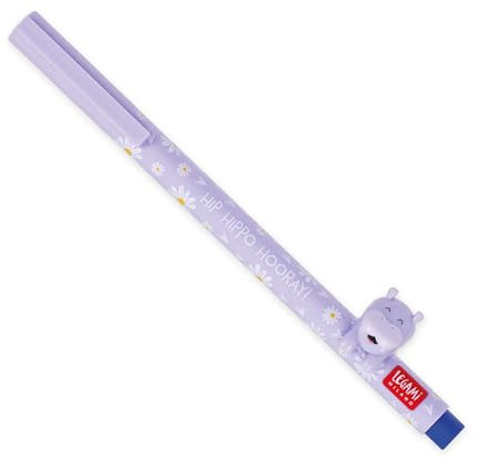 LEGAMI - Gelstift mit dekorativem Tier - Lovely Friends, Thema Hippo, verhindert Rollen, blaue Tinte, abnehmbares und wiederkombinierbares Tier, Spitze 0,5 mm