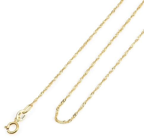 Amberta 14K 18K Echt Goldkette Damen und Herren | Dünne Box Singapur Panzer Echte Gold Kette Halsband 40/45/50 cm: 14K 585 Singapurkette Gold 45 cm