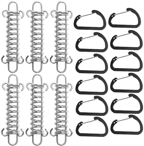 6 pezzi Molle di Tensione, Molle a Spirale,Fibbie a Molla per Parasole, Accessori di Fissaggio Tensione con 12 Moschettoni per Tende, Verande, Accessori da Campeggio