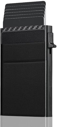 DÍGONO Tarjetero Hombre Fibra de Carbono con Bloqueo RFID, Tarjetero Metálico Automático Carbono, Porta Tarjetas de Crédito Resistente, Wallet, Billetera Minimalista | Cartera Metálica Hombre Slim