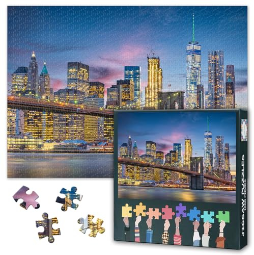 NYC Skyline 1000 Piece Puzzle for Adults, Cityscape | 1000-piece jigsaw with poster & lettered backs; for city lovers, home decor, or gift. Finished size 27.5x19.7 in
