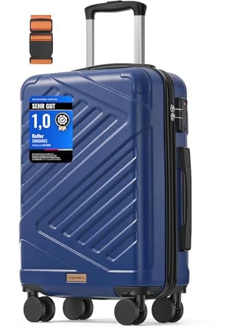 SONGMICS Koffer, Reisekoffer, Hartschalenkoffer mit TSA-Schloss, Koffergurt, ABS-Trolley, 4 Zwillingsrollen, Handgepäck-Koffer, M, 55 cm, hafenblau RLP001Q101