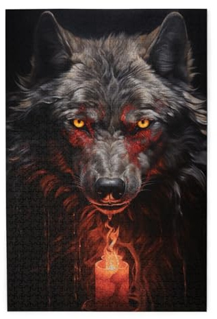 Bad Boy Red Wolf Picture Puzzle.Wooden Jigsaw Puzzle for Adults Kids, Challenging jigsaw puzzle decorations