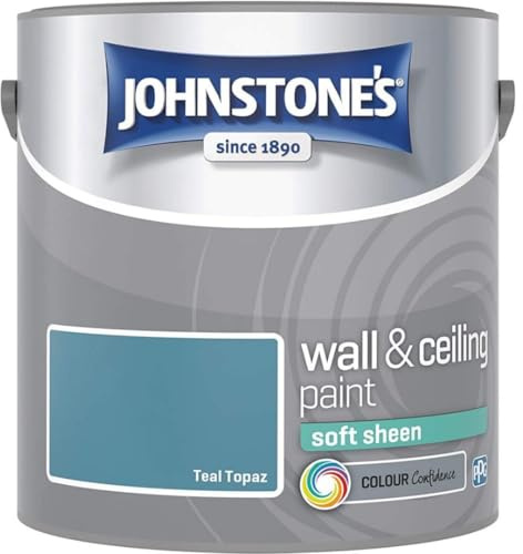 Teal Topaz Johnstone’s Wall & Ceiling Soft Sheen Paint 2.5L – Subtle Sheen Finish, Durable & Washable, Quick Dry, Low Odour Interior Paint for Walls & Ceilings