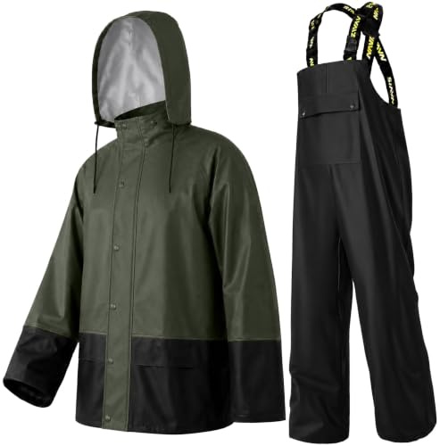 Combinaison pluie homme imperméable veste pantalon capuche(GreenBlack, L)