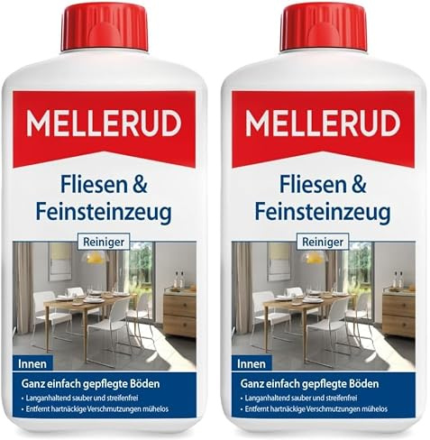 MELLERUD MELLERUD Fliesen & Feinsteinzeug Reiniger | 1 x 1 l | Zuverlässiges Mittel zum Entfernen von fettigen und hartnäckigen Verschmutzungen (Packung mit 2)
