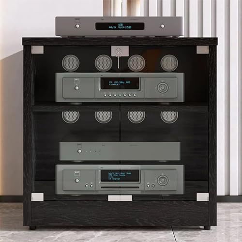 Support Multimédia AV À 2/3 Niveaux,Armoire Stéréo,Support Multimédia Audio-vidéo,Doté D'un Verre Trempé，Idéal For Les Consoles De Jeux,Les Lecteurs DVD(Black,2Tier)